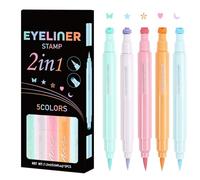 Winged Eye Liner Stamp Set, Long-Lasting Quick-Drying Pens, Colorful Star Moon Heart Flower Designs, Double Ended Makeup, Perfect for Festivals, 5 Pieces