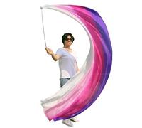 Winged Sirenny 1 Pezzo 230cm Fluido Bellissimo Velo Poi di Seta per Danza Del Ventre, Dipinto a Mano Vera Seta Naturale con Catena in Acciaio (Bianco-rosa-viola)