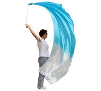 Winged Sirenny 1 Pezzo 230cm Fluido Bellissimo Velo Poi di Seta per Danza del Ventre, Dipinto a Mano Vera Seta Naturale con Catena in Acciaio (Gradazione Turchese)