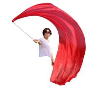 Winged Sirenny 1 Pezzo 230cm Fluido Bellissimo Velo Poi di Seta per Danza del Ventre, Dipinto a Mano Vera Seta Naturale con Catena in Acciaio (Rosso)
