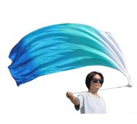 Winged Sirenny 1 Pezzo Poi Velo di Seta Leggero per Danza Del Ventre, Seta Naturale Dipinta a Mano e Catena in Acciaio con Girelle. 135cm (bianco-piacere verde-turchese-blu)