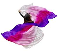 Winged Sirenny 270 x 135 cm Velo Grande in Vera Seta per Danza Araba, Accessorio Traslucido per Danza Del Ventre, white-pink-purple