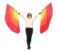 Winged Sirenny Paio Ali Iside in Seta con Aste Flessibili, Leggere Bandiere da Ballo a Mezzo Cerchio per Danza Del Ventre e l'Adorazione (giallo-arancio-rosso)