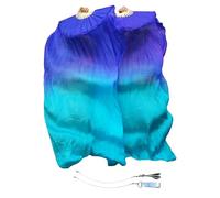 Winged Sirenny Paio Veli a Ventaglio in Vera Seta con Poi Corde, velo fan-poi lungo di Danza Del Ventre 150cm (blu-turchese)