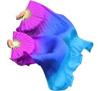 Winged Sirenny Paio Ventagli Veli di Seta 110cm per Bambini Danza Del Ventre, Dipinti e Fatti a Mano, Seta Naturale Fluida (viola/blu/turchese)