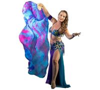 Winged Sirenny Paio Ventaglio Veli di Vera Seta per Danza Del Ventre 180cm, Accessorio di Danza Arabe Orientale in Seta Fluida Dipinta a Mano (Sogno di sirena)