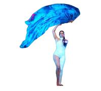 Winged Sirenny Velo a Ventaglio Singolo di Seta Grande per Danza Del Ventre, Velo Fan Lungo per Danza Orientale in Seta Naturale Dipinta a Mano (Sogno di sirena)