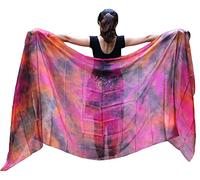 Winged Sirenny Velo di Seta Leggero per Danza Orientale, Nero+ros arancio