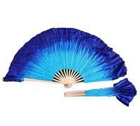 Winged Sirenny Ventagli Danza Seta Corti Coppia (1 Destra + 1 Sinistra) per Danza Tribale, Fusion e Flow Art - 10cm Tessuto Seta con Pittura a Mano e 30cm Stecche in bambù (Turchese-Blu)