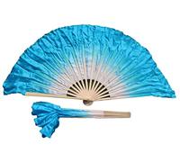 Winged Sirenny Ventagli Danza Seta Corti Coppia (1 Destra + 1 Sinistra) per Danza Tribale, Fusion e Flow Art - 10cm Tessuto Seta con Pittura a Mano e 30cm Stecche in bambù (Bianco-Turchese)