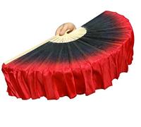 Winged Sirenny Ventagli Danza Seta Corti Coppia (1 Destra + 1 Sinistra) per Danza Tribale, Fusion e Flow Art - 10cm Tessuto Seta con Pittura a Mano e 30cm Stecche in Bambù (Nero-Rosso)