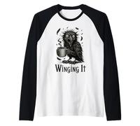Winging It - Retro Unhinged Angry Black Crow Bere caffè Maglia con Maniche Raglan