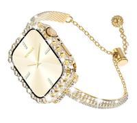 WINGLE Cinturino per Apple Watch da donna, 44 mm, SE 3/2/1, serie 6, 5, 4, con strass e strass, con custodia impermeabile glitterata 2 in 1, con bordo in pizzo, colore oro