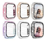 Wingle - Confezione da 6 pellicole protettive per Apple Watch da 45 mm per serie 9, 8, 7, cover per quadrante Apple Watch con brillantini, oltre 400 cristalli di strass e vetro temperato antigraffio