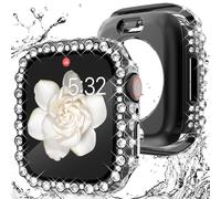 WINGLE Custodia impermeabile 2 in 1 per Apple Watch da 44 mm, custodia protettiva per lo schermo Serie 6 5 4 SE, con bordo in pizzo e strass, protezione completa per iWatch da donna, 44 mm, nero