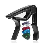 WINGO Capotasto per chitarra acustica ed elettrica con 5 plettri gratuiti, nero.