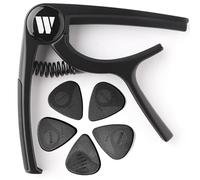WINGO Guitar Capo for Acoustic and Electric Guitars, Ukulele, Mandolin, Banjo - Black with 5 Non-slip Picks.