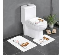 WINHGA Little Brown Bear Next to The Bicycle Prints - Set di 3 tappetini da bagno antiscivolo, 61 x 40,6 cm, rettangolari, a forma di U e ovali, per WC, toeletta e bagno