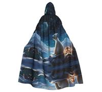 WINHGA Orso polare guardando le stelle Stampe Adulto Halloween giacca con cappuccio mantello lungo partito mantello adatto per uomini e donne