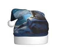 WINHGA Orso polare guardando le stelle Stampe Cappelli di Natale in peluche da uomo e da donna, tappi per feste di Capodanno per adulti