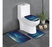 WINHGA Paper Plane in The Starry Sky Prints, set di 3 tappetini antiscivolo da bagno, 61 x 40,6 cm, rettangolari, a forma di U e ovali, per WC, toeletta e bagno