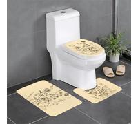 WINHGA Set di 3 tappetini antiscivolo da bagno con stampe floreali e botaniche, 61 x 40,6 cm, rettangolari, a forma di U e ovali, per WC, toeletta e bagno