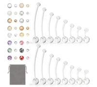 WinHoliLux Piercing per ombelico con sfere di ricambio per gravidanza, in plastica, 1,6 mm, asta lunga 10/12/14/16/25/32/35/38 mm, Op Bioflex a banana