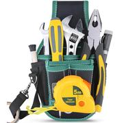 WINHUNT Borsa portautensili con cintura, 9 tasche, per artigiani, elettricisti, giardinieri, 14 x 7 x 25 cm, verde al nero