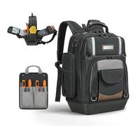 WINHUNT Zaino per attrezzi da uomo, zaino resistente con base stampata impermeabile, tasche multiple, 36 x 22 x 20,5 cm, borsa organizer per attrezzi per elettricista, nero