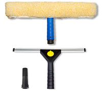WinHux Set Tergivetro e Lavavetri in Microfibra per Asta Telescopica - Lama Gomma 30 cm + Manicotto Microfibra 35 cm Lavabile, Pulizia Vetri Alti e Lucernari - Filettatura ACME