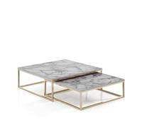 Wink Design Arden-Q White Marble Set 2 Tavolini, Oro Lucido, Marmo Bianco Lucido, Grande H27 x 75 x 75 cm, Piccolo H22 x 65 x 65 cm