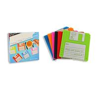Winkee - 6 sottobicchieri in vetro retrò con design a dischetti multicolore | Floppy Disk Coasters | Sottobicchieri in silicone per bicchieri | Coperchio da birra in look floppy | Regalo per Natale,