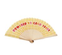 Winkee Powered by Good Vibes - Ventaglio divertente con messaggio e supporto per ventagli, pieghevole, in legno e tessuto, idea regalo per donne e amiche, 42,5 x 23 cm