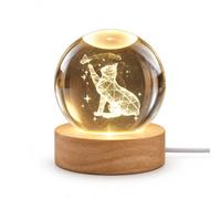 Winkee Sfera di cristallo 3D a forma di gatto, luce notturna a LED con base | Lampada decorativa con cambio di colore, porta USB e motivo dettagliato per camera da letto, soggiorno