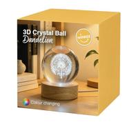Winkee Sfera di cristallo 3D, luce notturna a forma di dente di leone | Sfera di cristallo luminosa che cambia colore, come decorazione per gatti, luce notturna o regalo per gli amanti dei gatti