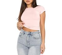 WINKEEY Essentials Maglietta Donna T-Shirt Y2K Crop Top Manica Corta Estate Camicia Sexy Pianura Outfit di Base Streetwear Yoga Top, Rosa M
