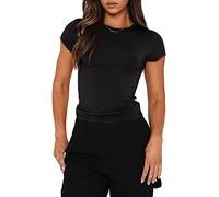 WINKEEY Essentials Maglietta Donna T-Shirt Y2K Crop Top Manica Corta Estate Camicia Sexy Pianura Outfit di Base Streetwear Yoga Top, Grigio L