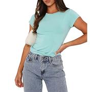 WINKEEY Essentials Maglietta Donna T-Shirt Y2K Crop Top Manica Corta Estate Camicia Sexy Pianura Outfit di Base Streetwear Yoga Top, Verde L