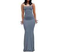 WINKEEY Vestito Donna Abito Lungo Elegante Abiti da Cerimonia Lunghi Vestiti Eleganti Y2k Maniche Lunghe Vestito Abito da Cocktail, Blu L