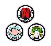 Winks For Days Adulting Merit Badge Embroidered Iron-On Patches (Achievements - Set 1) - Includes Three (3) 2" Patches: Saved Some Money, Only Watched One Episode, and Paid with Cash