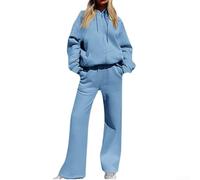 Winlaovate Tuta da donna con cappuccio, 2 pezzi, stile casual | Per morbido tessuto in poliestere, design a tinta unita, top con cappuccio, pantaloni abbinati, abbigliamento da primavera a