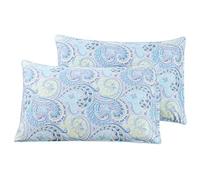 WINLIFE Set di 2 federe in 100% cotone, motivo cachemire bohémien, federe per cuscino con stampa, colore azzurro, verde lime, verde acqua (Queen 51 x 76 cm, blu cachemire)