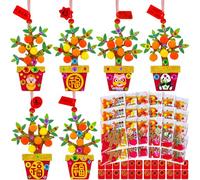 Winlyn 24 set di decorazioni per Capodanno cinese fai da te in vaso albero di arancio ornamenti per albero di denaro kit artigianali adesivi in schiuma Artigianato per bambini 2026 attività in classe