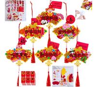 Winlyn Set di 24 kit fai da te per capodanno lunare a forma di ventaglio cinese a forma di buona fortuna, nappe, ornamenti decorativi, adesivi in schiuma per bambini asiatici 2026, anno di cavallo