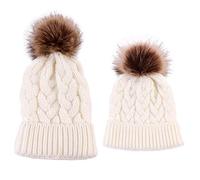 Winmany 2PCS Cappello da Bambino Berretto in Maglia per la Mamma e Il Bambino Berretto da Abbinare alla Famiglia Cappello da Sci Invernale (Bianca)