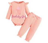 Winmany 2PCS Neonata 1 ° Compleanno Vestito Manica Lunga Pagliaccetto Set Ricamato Compleanno Ragazza Top Vestiti Set