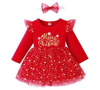 Winmany Bambine abiti di Natale Vestito Tutu per bambini Gonna in pizzo a maniche lunghe Neonato vestiti caldi + fascia per la testa (18-24M)