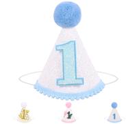 Winmany Bambino 1 ° Compleanno Cappello Infantile Primo Compleanno Cono Cap Torta Smash Party Foto Puntelli Copricapo Decor per Ragazze Ragazzi (Glitzer Blau)
