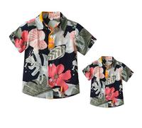 Winmany Camicie hawaiane per famiglie, padre e figlio, moda da spiaggia, petali tropicali, top, Rosso/escursione, tinta unita (Getaway Solids), L