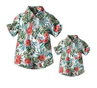 Winmany Camicie Hawaiian per Famiglia, Padre e Figlio, Abbigliamento da Spiaggia, Stampa Tropicale con Foglie Fiorite, Verde, XX-Large